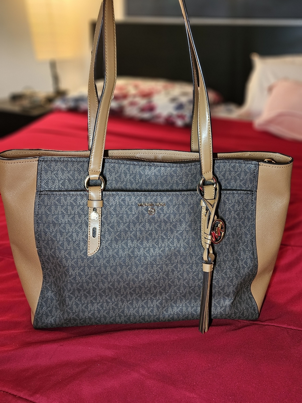 Michael Kors Tan and Brown Logo Tote Bag